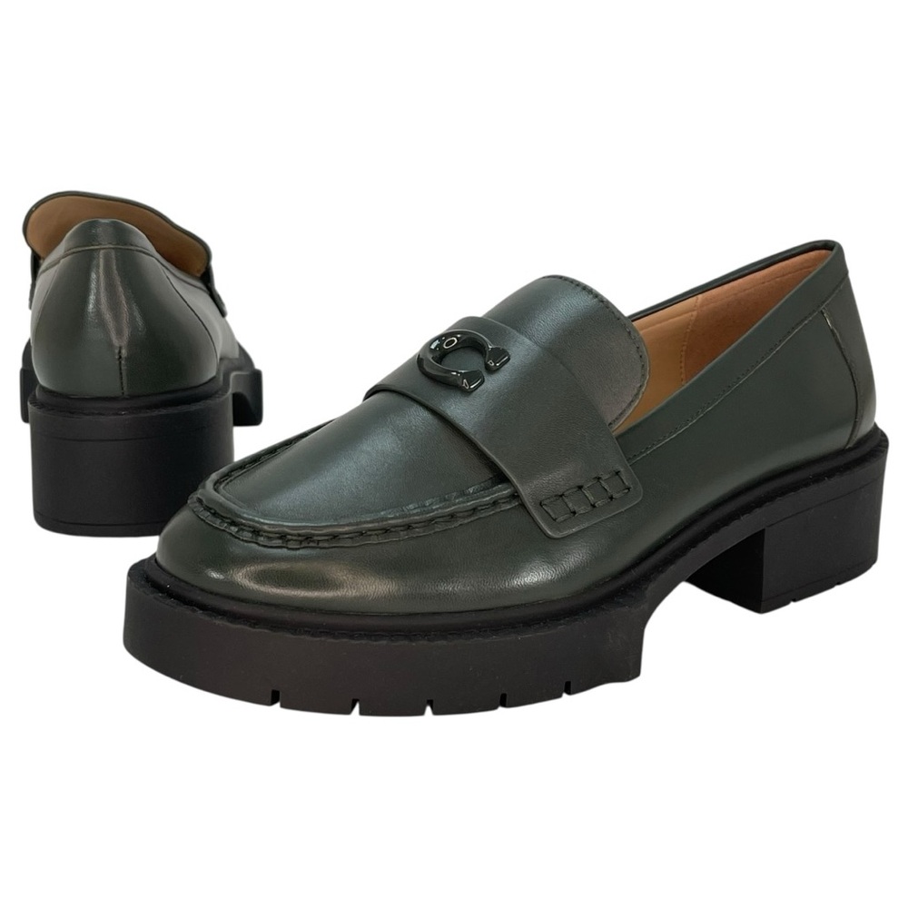 COACH Leah Amazon Green Leather Chunky Sole Womens Loafers Size 6.5B - Picture 10 of 12
